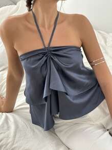 Jouncy 女士优雅纯色露背吊带上衣，夏季