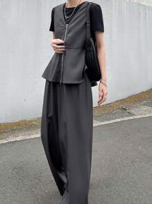 FRIFUL 2 Stücke Damen lässiger und modischer Rüschensaum Sommer Outfit