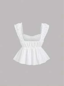 Sweetra Áo kiểu Pháp mới mùa hè ren trắng tay lửng bó eo cho nữ - trắng - Xem 2