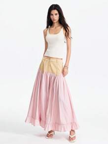 LYSMO Váy chữ A kẻ sọc bất đối xứng, viền bèo nhún, họa tiết hoa văn mới xuân hè 2025 dành cho nữ, phong cách trẻ trung, giản dị, hoàn hảo cho việc đi làm hàng ngày - Nhiều màu - Xem 1