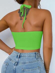 Zolique Women's Sexy Solid Color Backless Halter Neck Tank Top, Summer - Green - View 2
