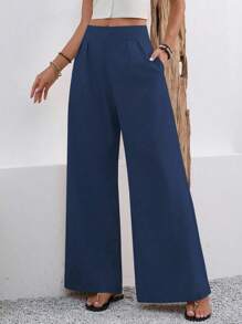 SHEIN PETITE Pantaloni casual estivi da donna a gamba dritta con vita plissettata, tasche, colori albicocca e cammello, adatti per uscite, appuntamenti, vacanze