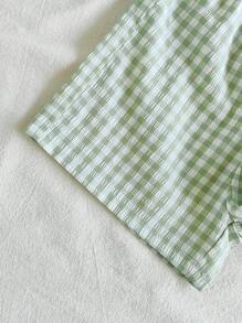 Vintaside Kids 男宝宝格子印花纽扣短袖衬衫和短裤休闲两件套 - 綠色 - 查看 4