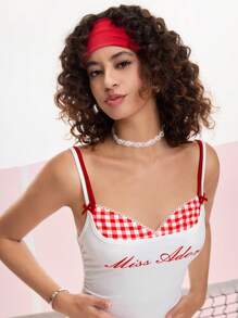 SHEIN MOD Weißes Farbblock-Buchstaben-Volant-Dekor süßes Schulstil-Kleid - Weiss - Übersicht 7