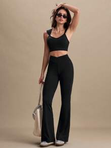 Eassivo Eassivo Women's Casual Ruffled Backless Sports Bra With Removable Pads, Suitable For Daily Wear & Yoga, - Black - View 4