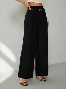 SHEIN PETITE 女款黑色牙签直筒裤（配腰带）,颜色,夏季裤子,女士西装裤,高腰裤,新年女装,度假装女装,商务休闲女装,办公室装女装,老钱风