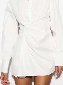 KIZN Poplin Wrap Shirt Dress Long Sleeve Mini Length Professional Business Workwear Elegant Classic Button Down Office Attire Spring Fall Collection Business Casual Woman - White - View 5