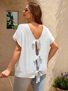 SHEIN Privé Plus Size Cardigan With Bowknot Back, Loose Fit Long Sleeve Knitted Top, Suitable For Graduation/Renaissance Fair - White - View 2