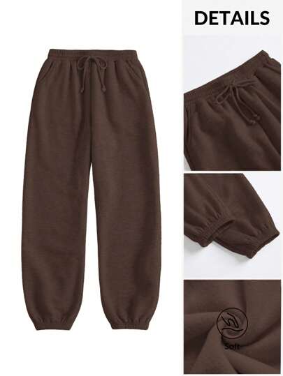 SHEIN BASICS Pantalones jogger casuales de punto de unicolor y ajuste holgado con bolsillos para mujer