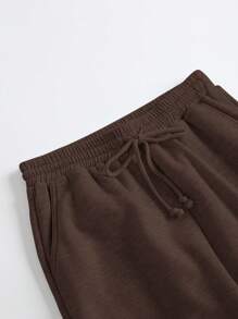 SHEIN BASICS Women's Loose Fit Solid Color Knitted Casual Jogger Pants With Pockets - Brown - View 5
