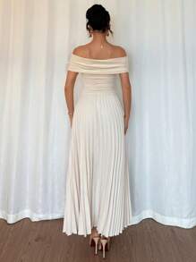 SHEIN Unity Delicate & Elegant Bowknot Off-Shoulder Pleated Maxi Dress - Apricot - View 2