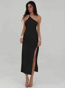 Aloruh Knit Maxi Backless Slit Dress