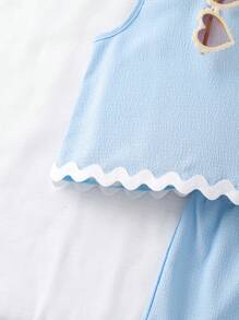 Conjunto de 2 piezas de niña (talla pequeña) con top sin mangas con textura y ribete contrastante, y pantalones cortos informales