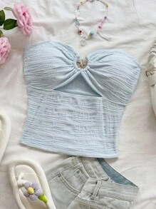 Soleia 女士海滩海星纹理镂空短款上衣，合身时尚背心，性感派对、约会、下午茶、夏日海滩 - 淺藍色 - 查看 6