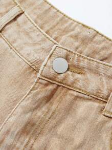 ROMWE MEN Grunge Punk Men's Minimalist Pocket Denim Shorts, Suitable For All Seasons - Khaki - View 6