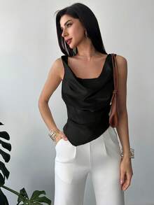 Firerie Women's Elegant Apricot Camisole Top, Charmeuse Fabric, Asymmetric Hemline, Fitted Style, Suitable For Daily Wear