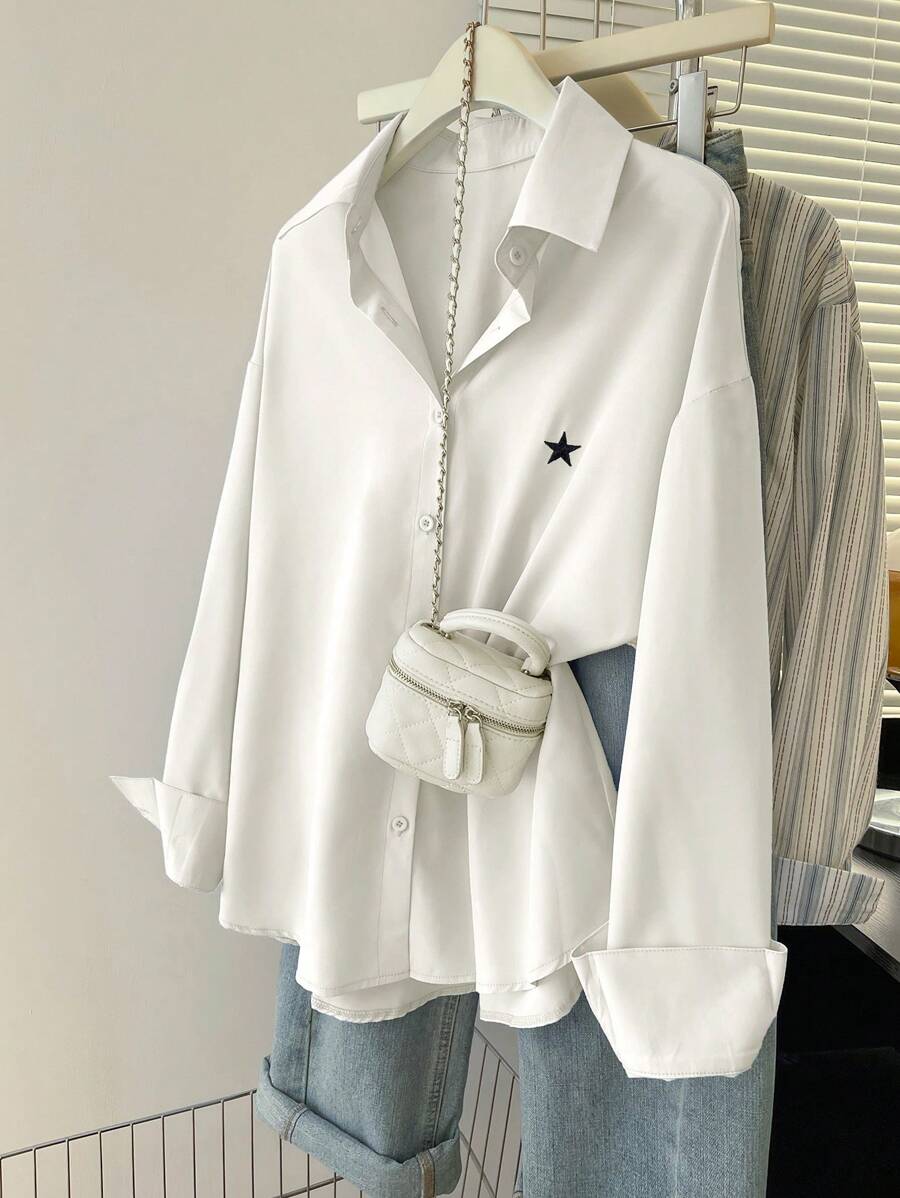 INAWLY 女士星星图案长袖夏季休闲衬衫 - 白色 - 查看 1