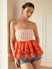 Aveloria 新品重工刺绣甜美少女风格拼接彩色腰部修身褶皱无袖短款上衣波西米亚风度假时尚风格春秋季