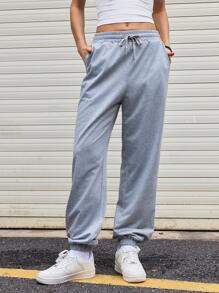 Streetz SHEIN Sport Pantaloni sportivi da donna con vita e polsini alle caviglie regolabili con coulisse, di colore unito, minimalisti e alla moda