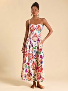 Travachic Tropical Print Sleeveless Dress, Casual Vacation Style,Bohemian Clothes - Multicolor - View 4