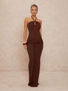 Lumalex 女士优雅纯色吊带连衣裙