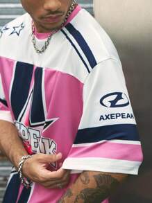 AXEPEAK 时尚街头风格赛车印花短袖短款T恤，夏季、校园、街头风 - 彩色 - 查看 5