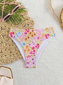 Swim Mod Floral Print High Waist Triangle Bikini Bottoms For Summer Beach Vacation - Multicolor - View 5