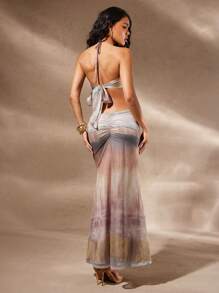 Hauture Váy yếm hở tay khoét sâu in họa tiết tie-dye gợi cảm - Nhiều màu - Xem 6