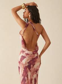 Hauture Sexy Summer Vacation Twist Front One Shoulder Open Back Cowl Maxi Dress, Bohemian Backless Dress - Multicolor - View 5