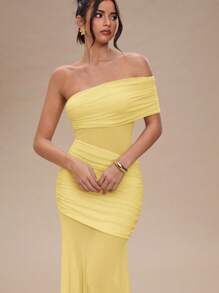 SHEIN BAE Váy dài xếp ly màu mơ trơn gợi cảm xuyên thấu cho nữ mùa hè - Màu vàng - Xem 5