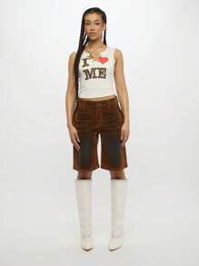 SUMWON WOMEN I Love Me Leopard Print Crop Tank Top V Neck Fitted Sleeveless Summer Festival Casual Everyday Statement Cotton - White - View 3