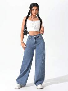 Quần Jeans Denim Màu Trơn Thường Ngày Cho Nữ - Rửa nhẹ - Xem 3