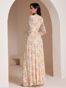 Veilorie 女式长袖蝴蝶印花连衣裙 - 彩色 - 查看 3