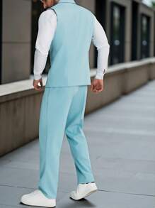 Manfinity Bizformal Men's Solid Color Vest & Pants Suit - Baby Blue - View 2