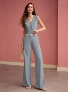 MOTF PREMIUM BUTTON DETAIL WIDE LEG PANTS - Blue - View 4
