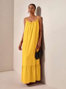 Zivah Holiday Style Spaghetti Strap Ruffle Trim Oversized Dress - E