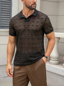 Manfinity Homme Men's Hollow Geometric Design Daily Wear Short Sleeve Polo Shirt - Black - View 1