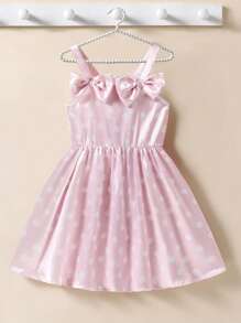 SHEIN Girl's Pink Bow Strap Puffy Dress - Pink - View 1