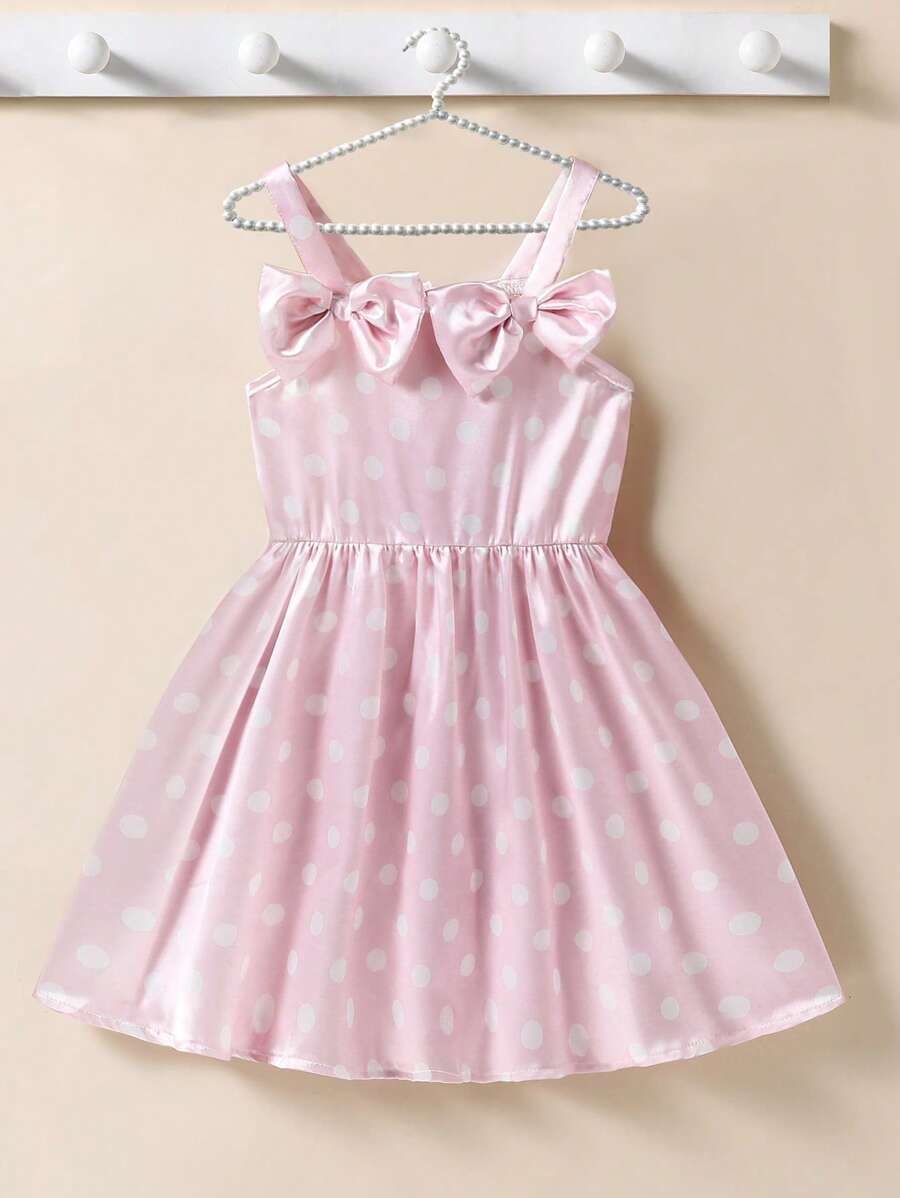 SHEIN Girl's Pink Bow Strap Puffy Dress - Pink - View 1
