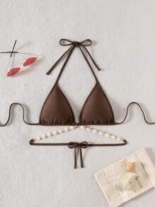 Swim Basics 女士度假沙滩贝壳装饰吊带比基尼上衣