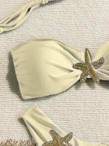 Swim Chiccia Bikini de 2 piezas con top bandeau de unicolor y metalizado y Bottom en forma de V para vacaciones de primavera