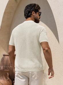 DAZY Men's Solid White Textured Knit Short Sleeve Shirt, Summer - White - View 2
