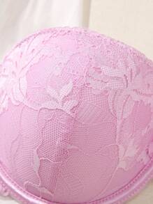 SHEIN 3pcs Women's Everyday Soft & Comfortable Wireless Lace Padded Bra, Versatile All-Match Backless Bralette