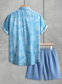 Manfinity RSRT Bộ 2 áo sơ mi tay ngắn họa tiết hoa Hawaii mùa hè cho nam và quần short túi màu trơn - Nhiều màu - Xem 2