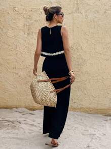 SHEIN Frenchy Bộ đồ thường ngày 2 chiếc áo hai dây ren tương phản dành cho nữ và quần short - Nhiều màu - Xem 2