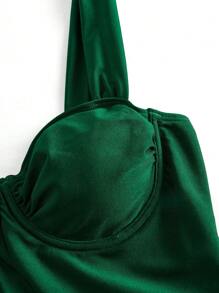 Swim Chiccia 1 套女式翠绿色闪亮面料聚拢连体泳衣，波西米亚度假波西米亚风优雅休闲，适合春夏季假日海滩派对 - 彩色 - 查看 3