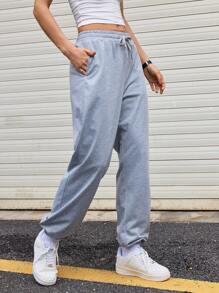 Streetz SHEIN Sport Pantaloni sportivi da donna con vita e polsini alle caviglie regolabili con coulisse, di colore unito, minimalisti e alla moda