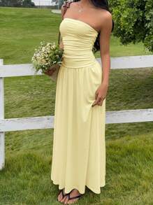 MainGRL Vestido largo casual de mujer en color beige, de verano - Albaricoque - Ver 6