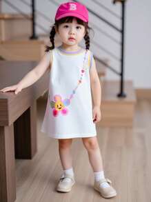 Souflis Vestido sin mangas de cuello redondo para niña, minimalista y de moda, apropiado para el verano - Blanco - Ver 6