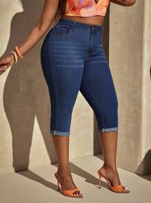 SHEIN EZwear Große Größen Slim Fit Sommerjeans - Dunkle Waschung - Übersicht 4